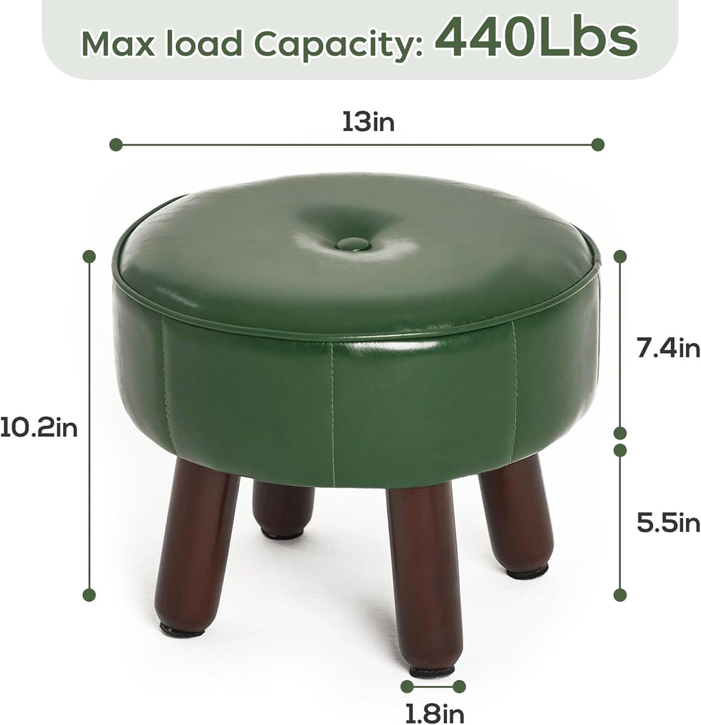 oakvivo 13in Small Foot Stool Ottoman, Round Faux Leather Foot Rest for Couch, Under Desk Pouf Footstool Footrest with Non-Skid Rubber Legs for Ling Room, Bedroom, 13''L x 13''W x 10.2''H, Green