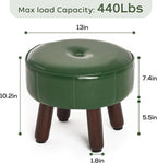 oakvivo 13in Small Foot Stool Ottoman, Round Faux Leather Foot Rest for Couch, Under Desk Pouf Footstool Footrest with Non-Skid Rubber Legs for Ling Room, Bedroom, 13''L x 13''W x 10.2''H, Green
