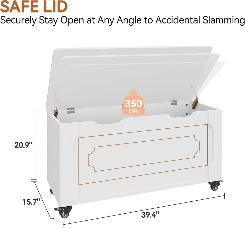 IDEALHOUSE Storage Chest, 39.4" Storage Bench Wooden Storage Trunk, White | Supports 350 lbs ＆ Safety Hinges, Lift-Top Entryway Bench, Shoe Bench for Entryway, Bedroom, Living Room, Modern Style