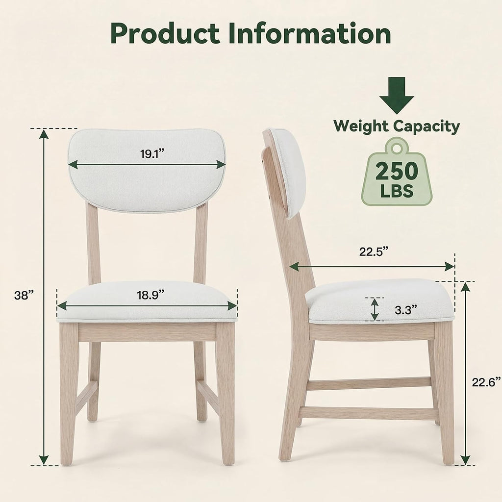COLAMY Solid Wood Dining Chairs Set of 2, Mid Century Modern Upholstered Kitchen Chairs with 3.3" Thick Cushion & Anti-Slip Pads, Farmhouse Rubber Wood Dining Room Chairs, Oak Nature