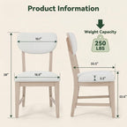 COLAMY Solid Wood Dining Chairs Set of 2, Mid Century Modern Upholstered Kitchen Chairs with 3.3" Thick Cushion & Anti-Slip Pads, Farmhouse Rubber Wood Dining Room Chairs, Oak Nature