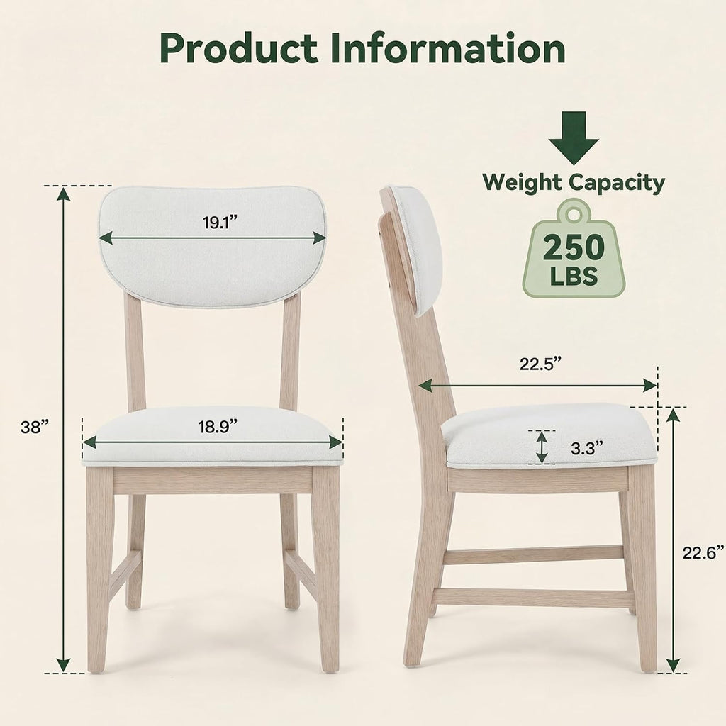 COLAMY Solid Wood Dining Chairs Set of 4, Mid Century Modern Upholstered Kitchen Chairs with 3.3" Thick Cushion & Anti-Slip Pads, Farmhouse Rubber Wood Dining Room Chairs, Oak Nature