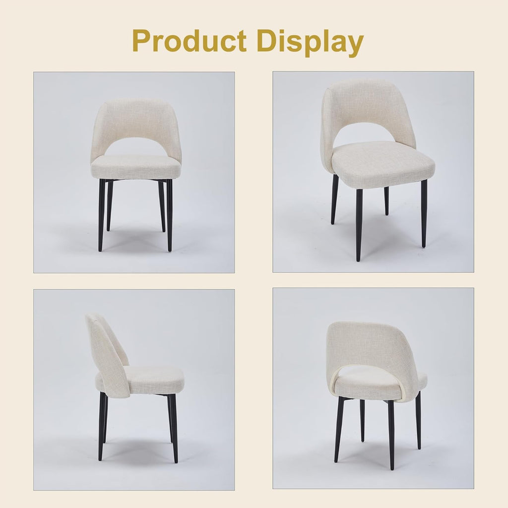 Modern Dining Chairs, Fabric Upholstered Accent Kitchen Chairs with Comfy Padded Seat & Sturdy Metal Legs, Side Farmhouse Chairs for Dining Room, Living Room, Restaurant (Beige, Set of 6)