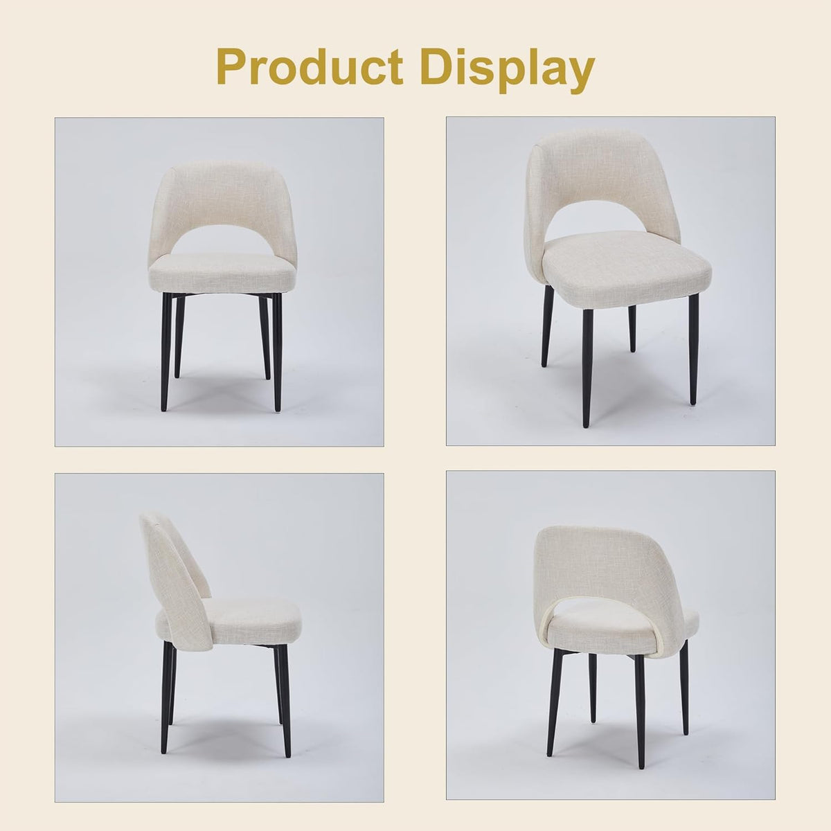 Modern Dining Chairs, Fabric Upholstered Accent Kitchen Chairs with Comfy Padded Seat & Sturdy Metal Legs, Side Farmhouse Chairs for Dining Room, Living Room, Restaurant (Beige, Set of 6)