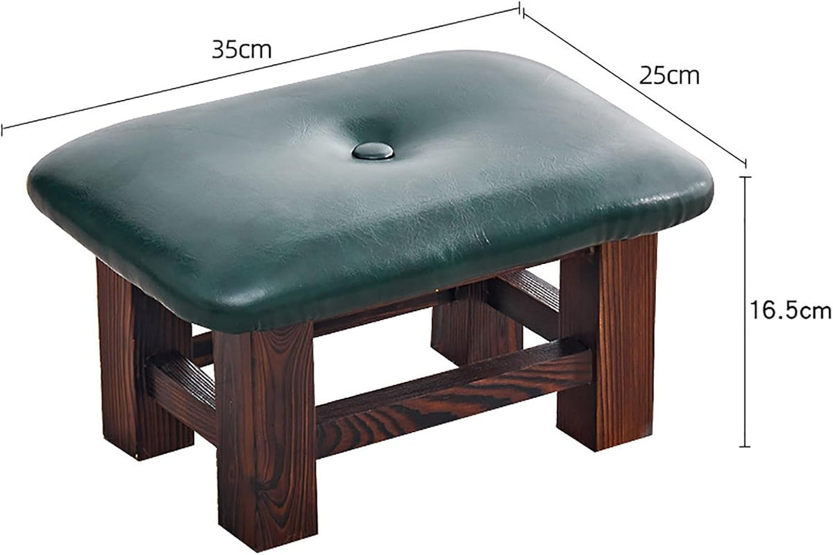 Footstool Ottoman - Small Rectangular Step Stool with Non-Slip Soft Padding for Living Room, Bedroom, Kitchen(Green,35X25X16.5cm)