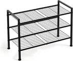 Simple 3 Tier Shoe Rack,Metal Stackable Shoe Storage Organizer for Closet,Entryway, Bedroom, Black (Black, 3-Tier)