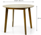 Set of 3 Dining Kitchen Round Table and 2 Yumiko Side Chairs Solid Wood w/Padded Seat Medium Brown