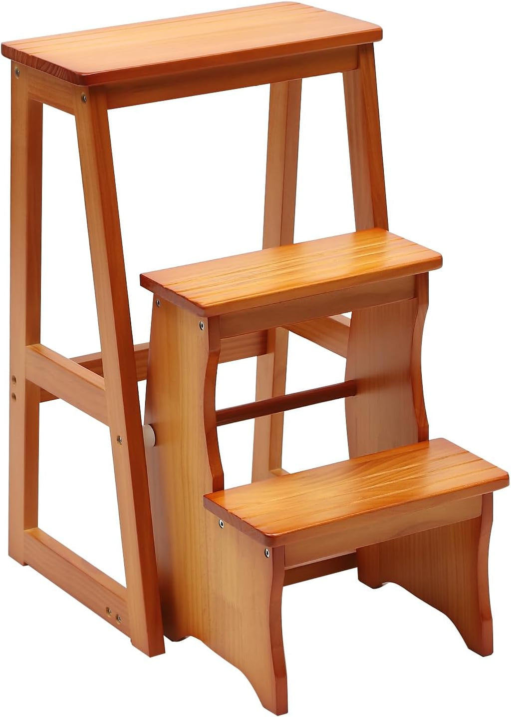 Folding Library Ladder Chair, Solid Wood Portable Multifunctional Step Stool, 3-Step Stool Stepladders, Display Stand and Flower Stand for Home (Brown)