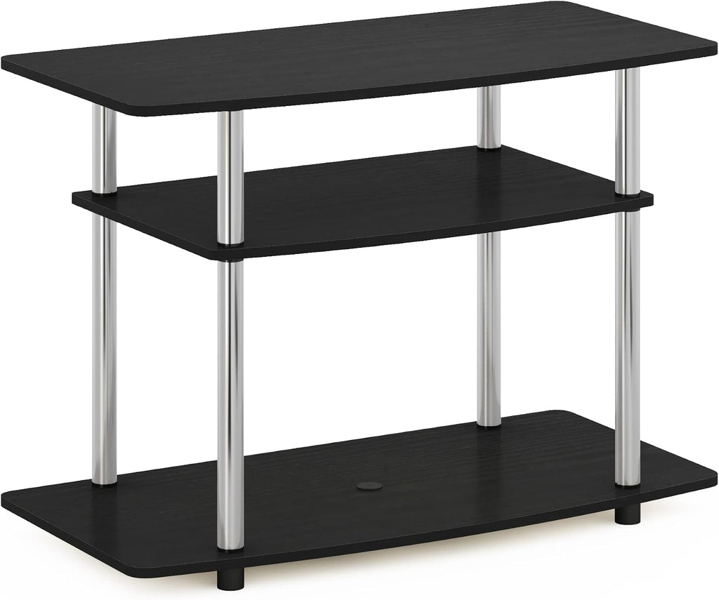 Furinno Turn-N-Tube TV Stand, 3-Tier Toolless Assembly Entertainment Center with Open Shelves, TV Console for TV up to 32 Inch, for Living Room, Bedroom, Americano/Stainless Steel