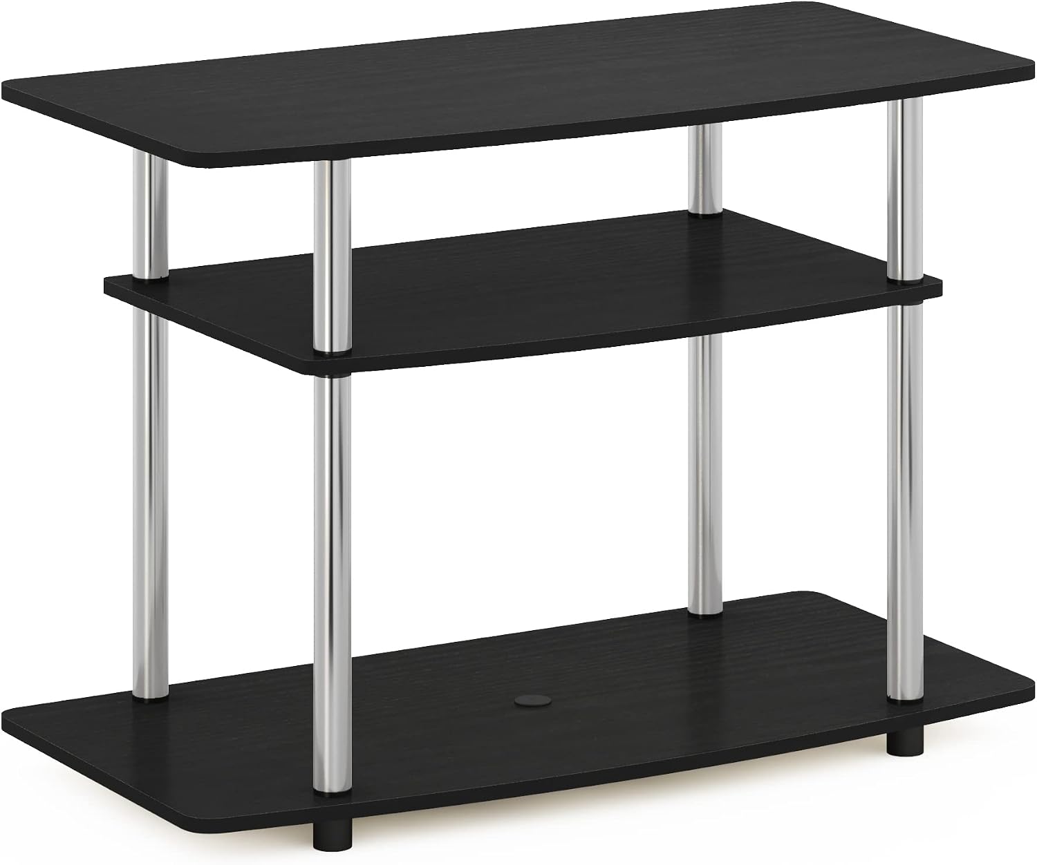 Furinno Turn-N-Tube TV Stand, 3-Tier Toolless Assembly Entertainment Center with Open Shelves, TV Console for TV up to 32 Inch, for Living Room, Bedroom, Americano/Stainless Steel