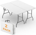 6FT Folding Table 2 Pack, Heavy Duty Fold in Half Plastic Tables with Carry Handle, Portable Indoor Outdoor Utility Table for Party, Picnic, Camping, Banquet, Wedding, RV Travel