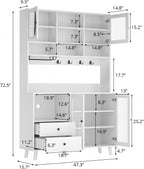 VOWNER Kitchen Hutch Storage Cabinet Microwave Shelf, Freestanding Pantry with 4 Glass Doors and 2 Drawers, Modern Sideboard Buffet Cabinet for Kitchen, Dining Room, Living Room, White