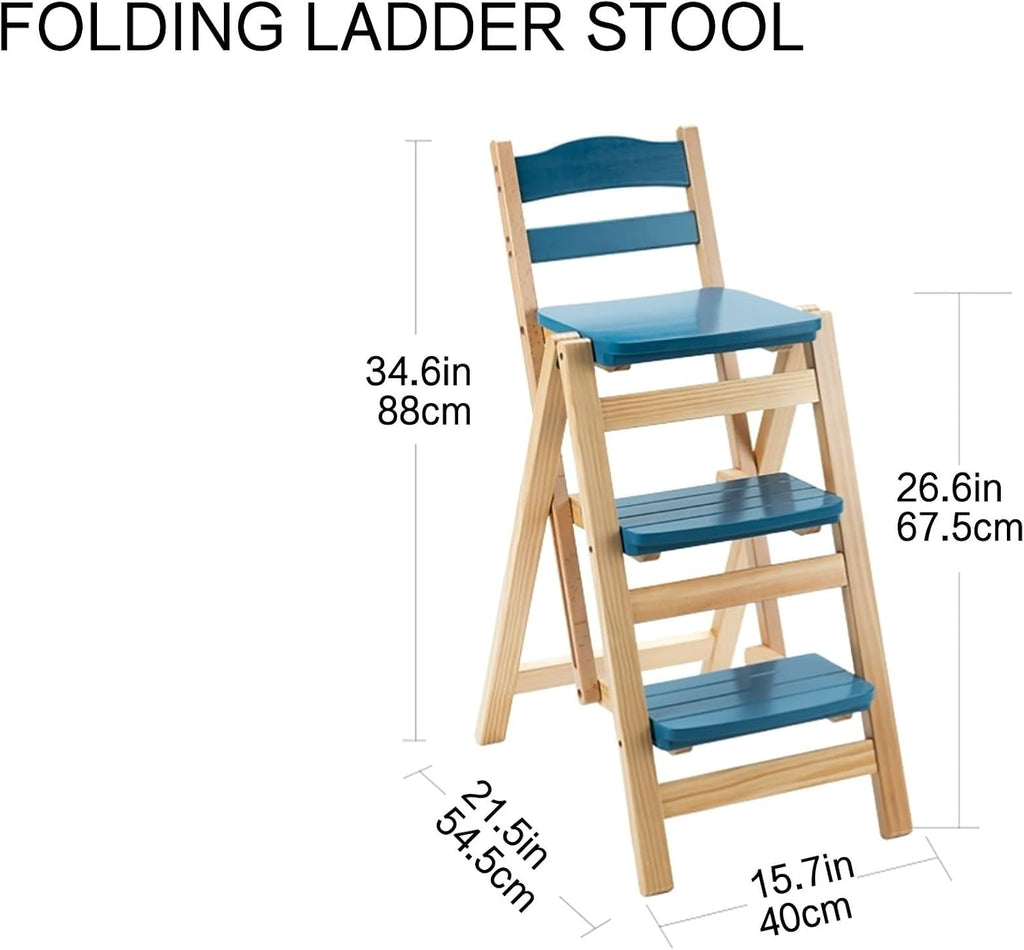 Retro Step Stool Chair For Kitchen 1950S,Folding Bar Stool Multifunctional 3 Step Ladder,Solid Wood Ladder Stool Counter Height Tall Stool,Portable Foldable Stool Step Stool For Adults Kitchen Outdoor