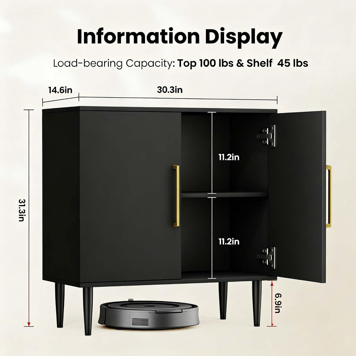 Black Storage Cabinet with Doors, Modern Accent Cabinet, Free Standing Cabinet with Adjustable Shelf, Wooden Buffet Sideboards for Living Room, Kitchen, Dining Room, Entryway
