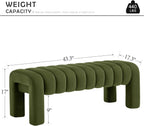 43.3” Dining Room Bench, Olive Green Tufted Upholstered End of Bed Bench, Modern Entryway Ottoman Window Seat with Solid Wood Legs and Padded Seat for Bedroom, Hallway and Living Room (Velvet)