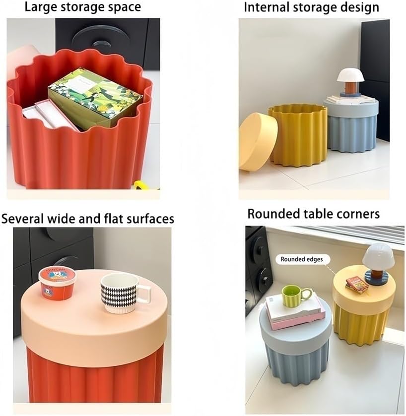 Storage Round Side End Table, Small Coffee Table with Stool Lids, Pla Sofa Table for Living Room, Home and Office(Blue)