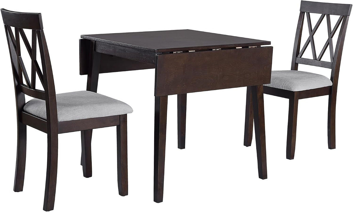 LUMISOL Farmhouse Extendable Kitchen Table Set with Drop Leaf and 2 Chairs, Espresso