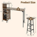Giantex 3 Pieces Bar Table and Stools Set, Bistro Table Set with Glass Holder, 2 Tier Wine Rack & Storage Shelves, Kitchen Counter Table with 2 Stools for Home, Dining Room, Restaurant (Rustic Brown)