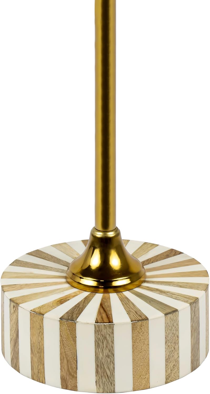 JONATHAN Y Calix 23.5" Round Sunburst Pedestal Drink Table, Light Brown | Modern Art Deco Style, Glossy Gold Metal Candlestick Leg, Ideal For Small Spaces, Living Room Or Bedroom, Spill-Proof Top