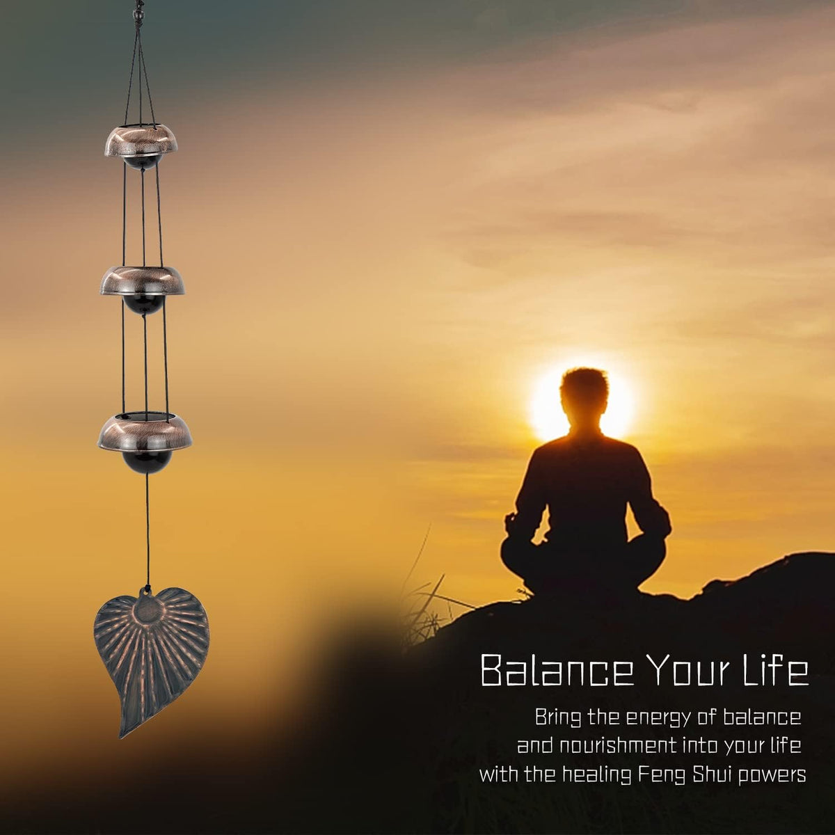 Three Cooper Leaf Temple Wind Chime,Wind Chimes with 3 Bells, Feng Shui Wind Chimes for Home Yard Outdoor Decoration, A Great Memorial Wind Chime for Someone Who Loves Peace