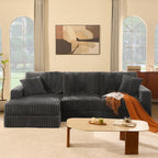GOSUHI 113" L-Shaped Cloud Couch, Modular Sectional, Deep Seats, Grey | Pocket Spring Cushions, Oversized 3-Seater, Left Facing Chaise, Corduroy Upholstery Couches for Living Room