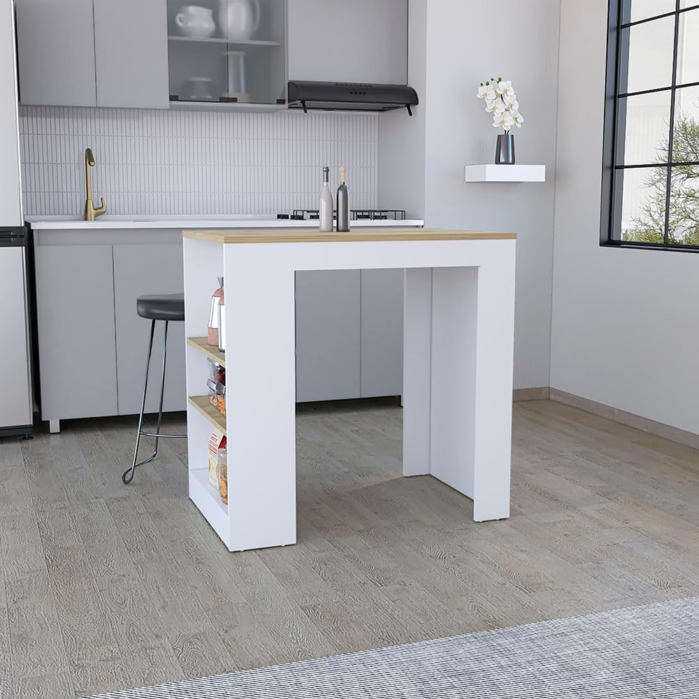 Kitchen Island with 3-Side Shelves Multicolor Engineered Wood | Includes three side shelves for storage and meal prep convenience