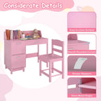 GLACER Kids Desk and Chair Set, Children’s School Study Table w/Storage Hutch, Drawer & Cabinets, Wooden Student Writing & Computer Desk for Bedroom, Study Room & Homeschool for Ages 3-8 (Pink)
