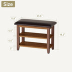 Shoe Bench with Leather Cushion,Wood Bench with Shoe Rack,2-Tier Shoe Storage Organizer for Entryway,Hallway,Living Room (2-Tier-23.6", Rubberwood)