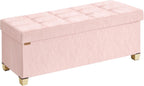 SONGMICS Storage Ottoman Bench, PU Leather Foldable Footrest, Padded Seat | Chest for Bedroom, 43.3 x 15 x 15.7 inches, Jelly Pink, MINOTA Collection ULSF524SA01
