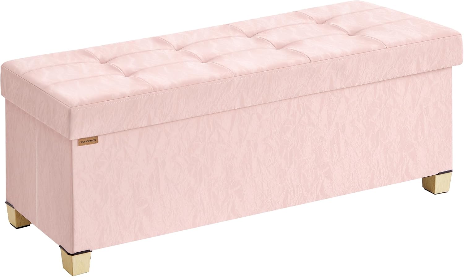 SONGMICS Storage Ottoman Bench, PU Leather Foldable Footrest, Padded Seat | Chest for Bedroom, 43.3 x 15 x 15.7 inches, Jelly Pink, MINOTA Collection ULSF524SA01