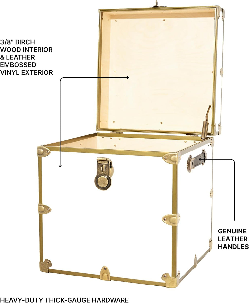 Rhino Classic College Dorm Cube Trunk, Antique Brass Storage Chest, Bench | 1500+ lb Capacity, Home Storage, Office Storage, Dorm Room, Coffee Table