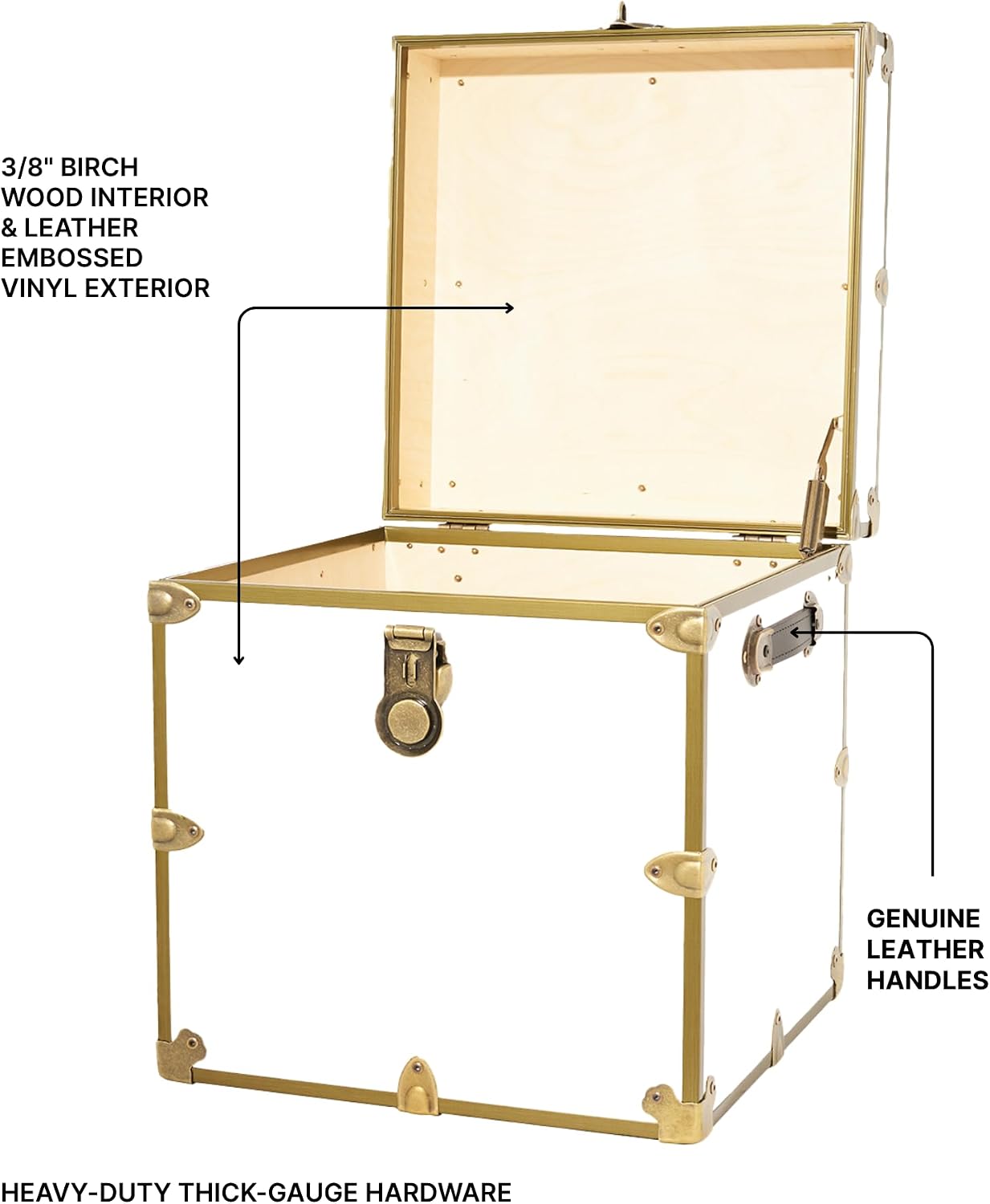 Rhino Classic College Dorm Cube Trunk, Antique Brass Storage Chest, Bench | 1500+ lb Capacity, Home Storage, Office Storage, Dorm Room, Coffee Table