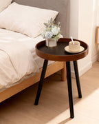 Small Round Side Table, Solid Wood End Table with 3 Metal Legs, Modern Accent Table Circle Coffee Table for Living Room Bedroom Office and Small Spaces, 15.7 * 15.7 * 18 inch