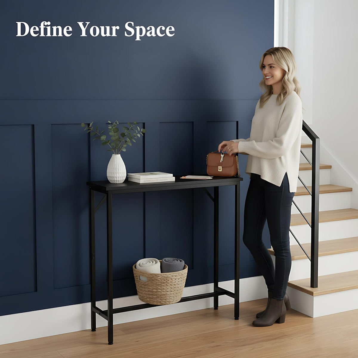 LITA Console Table, 29.5" Narrow Entryway & Thin Sofa Table for Behind Couch, Accent Table for Hallway, Living Room & Bedroom, Black