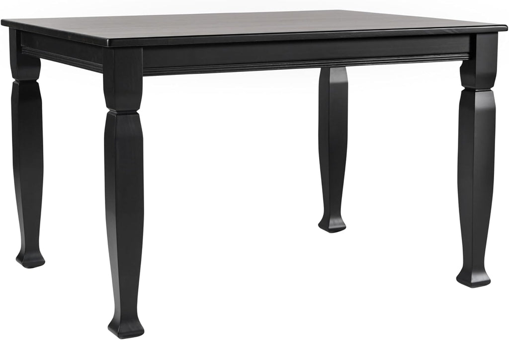 EMMA + OLIVER Milford 47" Solid Wood Dining Table, 3 Inch Offset Paneled Apron, 3" Turned Decorative Legs, Water Resistant Finish, Seating for 4, Black Matte