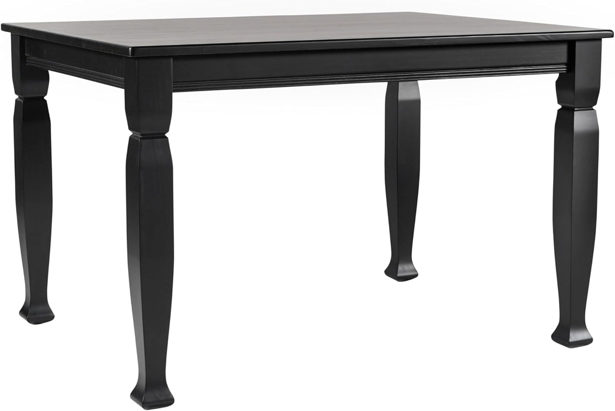 EMMA + OLIVER Milford 47" Solid Wood Dining Table, 3 Inch Offset Paneled Apron, 3" Turned Decorative Legs, Water Resistant Finish, Seating for 4, Black Matte