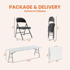 6FT White Plastic Folding Table Set with 6 Black PU Padded Chairs | Portable Foldable Tables and Chairs for Parties Picnic Events Office Dining Outdoor Activities Home and Commercial Use
