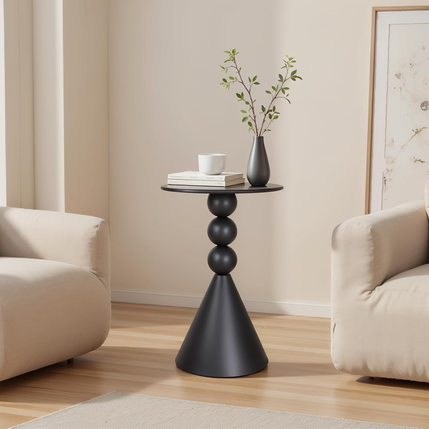 Metal Round Martini Table,Vintage Drum Side End Table,Modern Nightstand Accent Pedestal Tables Drink Tables for Small Space Living Room, Bedroom,Black