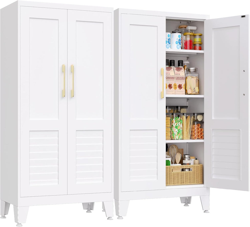 Kitchen Pantry Cabinet, 47.2" H Tall Storage Cabinet with Doors, White Freestanding Kitchen Cabinet for Kitchen, Dining Room & Pantry Organization, Adjustable Shelves, 47.2" Hx23.6 Wx11.8 D