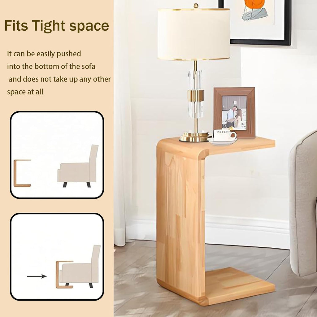 Small Side Table for Couch C-Shaped End Table Solid Wood Sofa Table Living Bedroom Item Placement Bedside Table