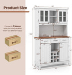 Moccha Kitchen Hutch with Storage, Farmhouse Buffet Cabinet Cupboard with Glass Doors, Drawers, Wine Rack, Adjustable Shelves, Pantry Storage Cabinet Sideboard for Living Room, Dining Room, White