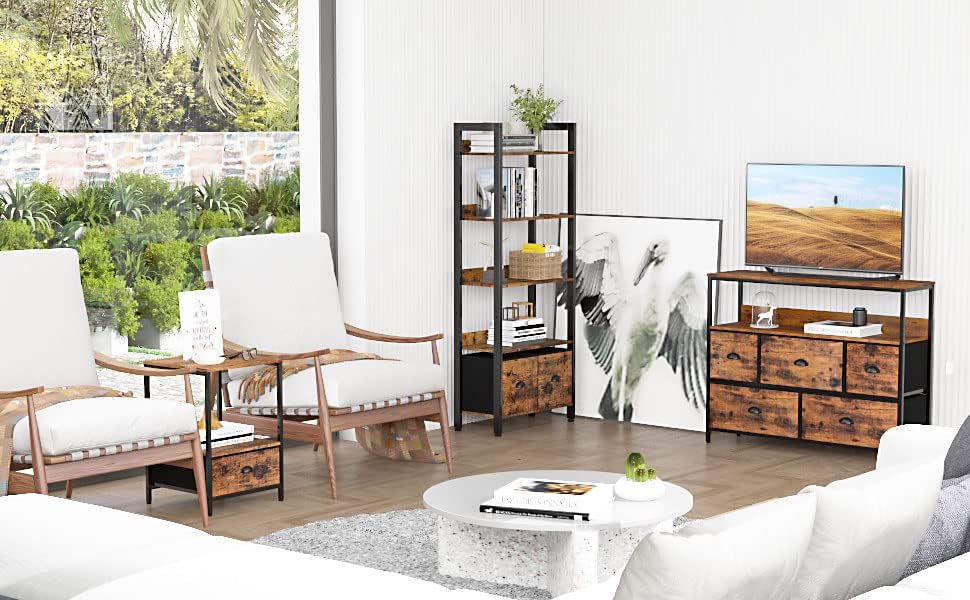 Furologee Rustic Brown Industrial Style Nightstand with Drawer, 15.7" L x 15.7" W x 21.7" H
