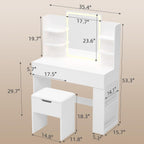 YESHOMY 35.4 Inch Vanity Desk Set with LED Mirror and Lights, Modern White | Makeup Vanity Set with 2 Drawers, Side Shelves, Storage Bench, Open Shelves and 3 Color Lighting Modes