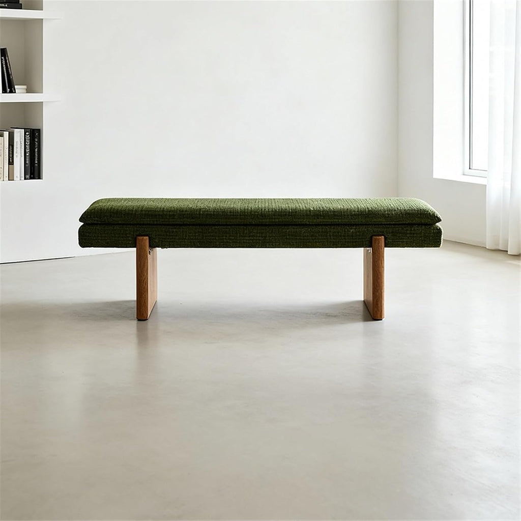 Modern Green Bedroom Bedside Bench Dressing Room Wooden and Fabric Long Entryway(Medium)
