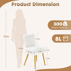 Small Vanity Chair with Storage & Folding Backrest, White | Sherpa Vanity Chair with 8L Hidden Storage and Folding Backrest. Measures 15"D x 13"W x 17"H; Holds Up to 300 lbs