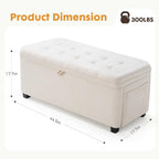 45" Storage Ottoman Bench, Tufted Ottoman with Storage for Living Room, Large End of Bed Ottomans, Modern Entryway Benchs, Window & Bedroom Benches for Foot of Bed (Ivory)