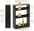 TEAMIX Wood 4-Tier Slim Rolling Storage Cart, 7.9"W, 24.8"D, 36.7"H, Black | Height Adjustable, 360°Swivel Wheels, Deeper & Taller, Use as Narrow Kitchen Cart, Laundry Organizer Between Washer & Dryer