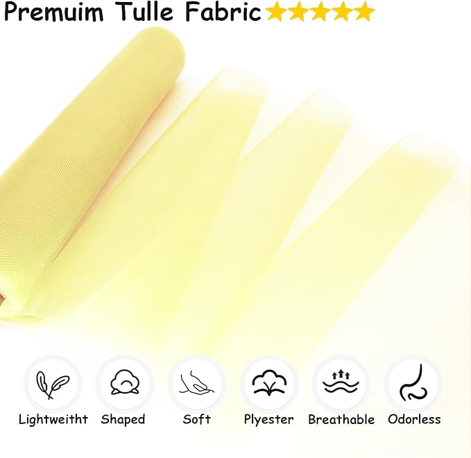 Tulle Fabric Rolls, 54 Inch by 10 Yards (30 ft) Tulle Ribbon for Wedding Party Decoration Sheer Fabric Spool Bolt, Ceiling Decor, Tutu Skirt, Christmas Gift Wrapping, Soft & Drape (Baby Maize)