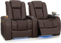 Seatcraft Diamante Home Theater Seating Brown Row of 2 | Italian Leather, Wall Hugger, Zero Gravity, Powered Headrest, Power Recline, Zero Gap, USB charging