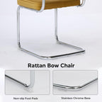 Rattan Dining Chairs Set of 2, Mid Century Kitchen Chairs with Natural Mesh Rattan Backrest & Metal Chrome Legs, Cesca Design Velvet Dining Room Chairs for Kitchen, Gold Yellow(Chair Only)
